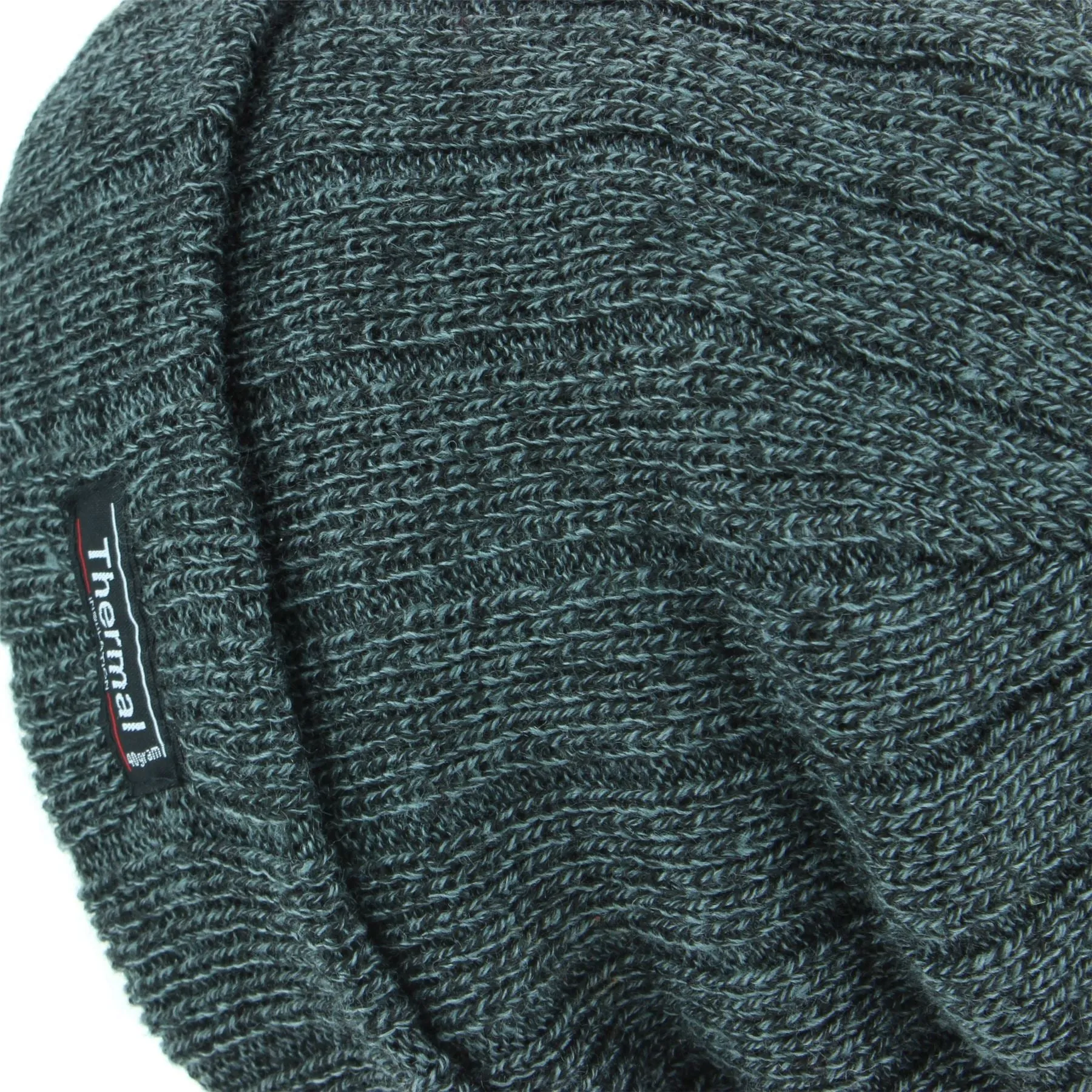 Fine Knit Marl Beanie Hat with Thermal Lining - Grey