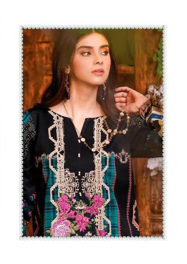 Firdous Pakistani Black Unstitched Cotton Suit Dress Material