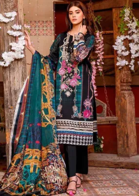 Firdous Pakistani Black Unstitched Cotton Suit Dress Material