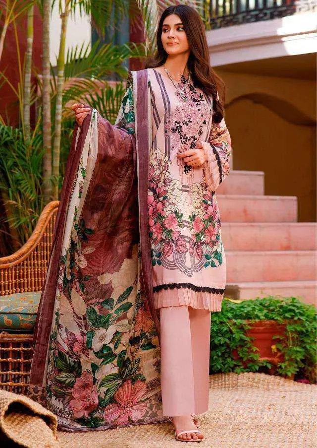 Firdous Pakistani Pink Unstitched Cotton Suit Dress Material