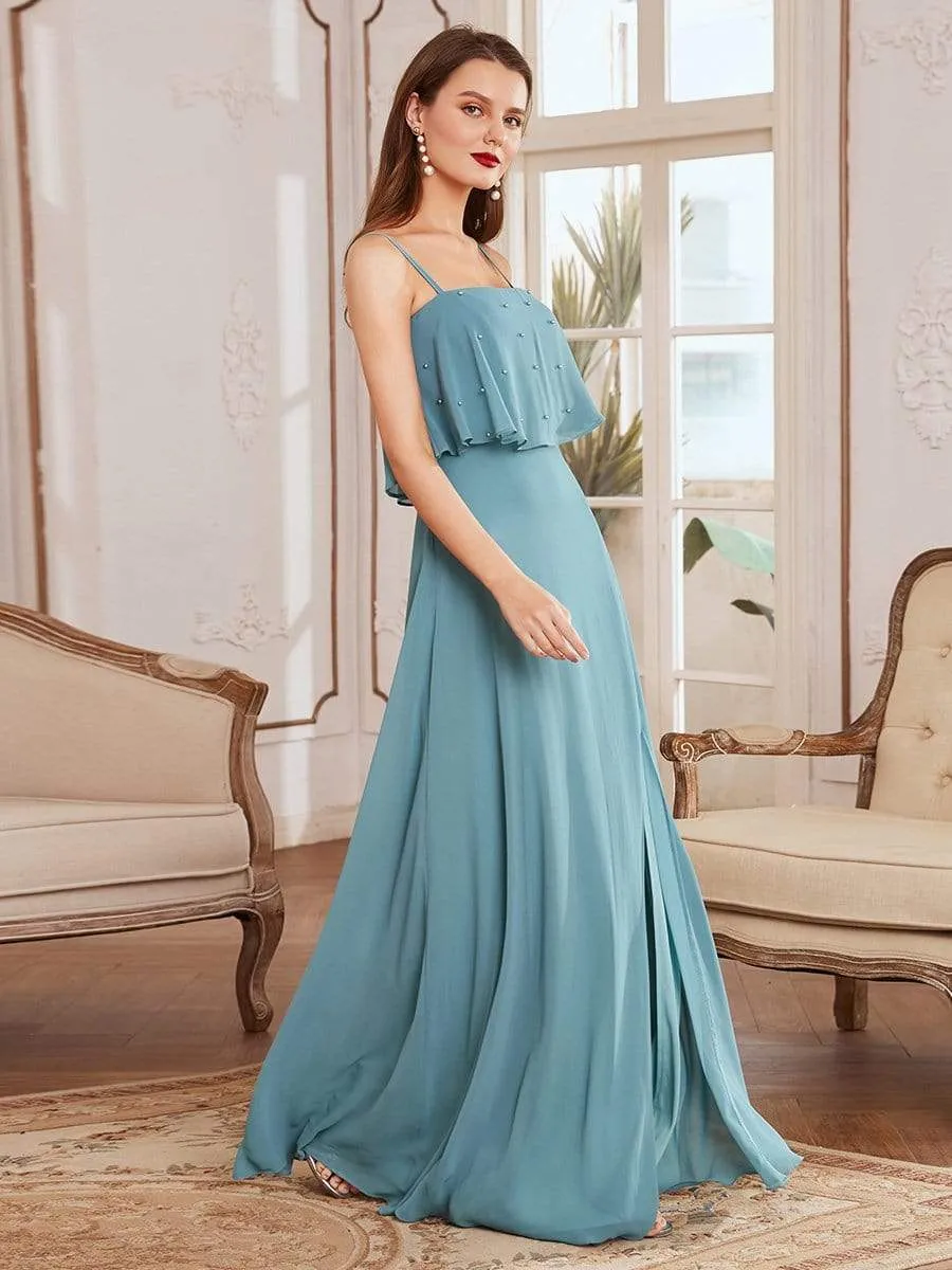 Flowy Cape Style Bodice Long Chiffon Evening Dress