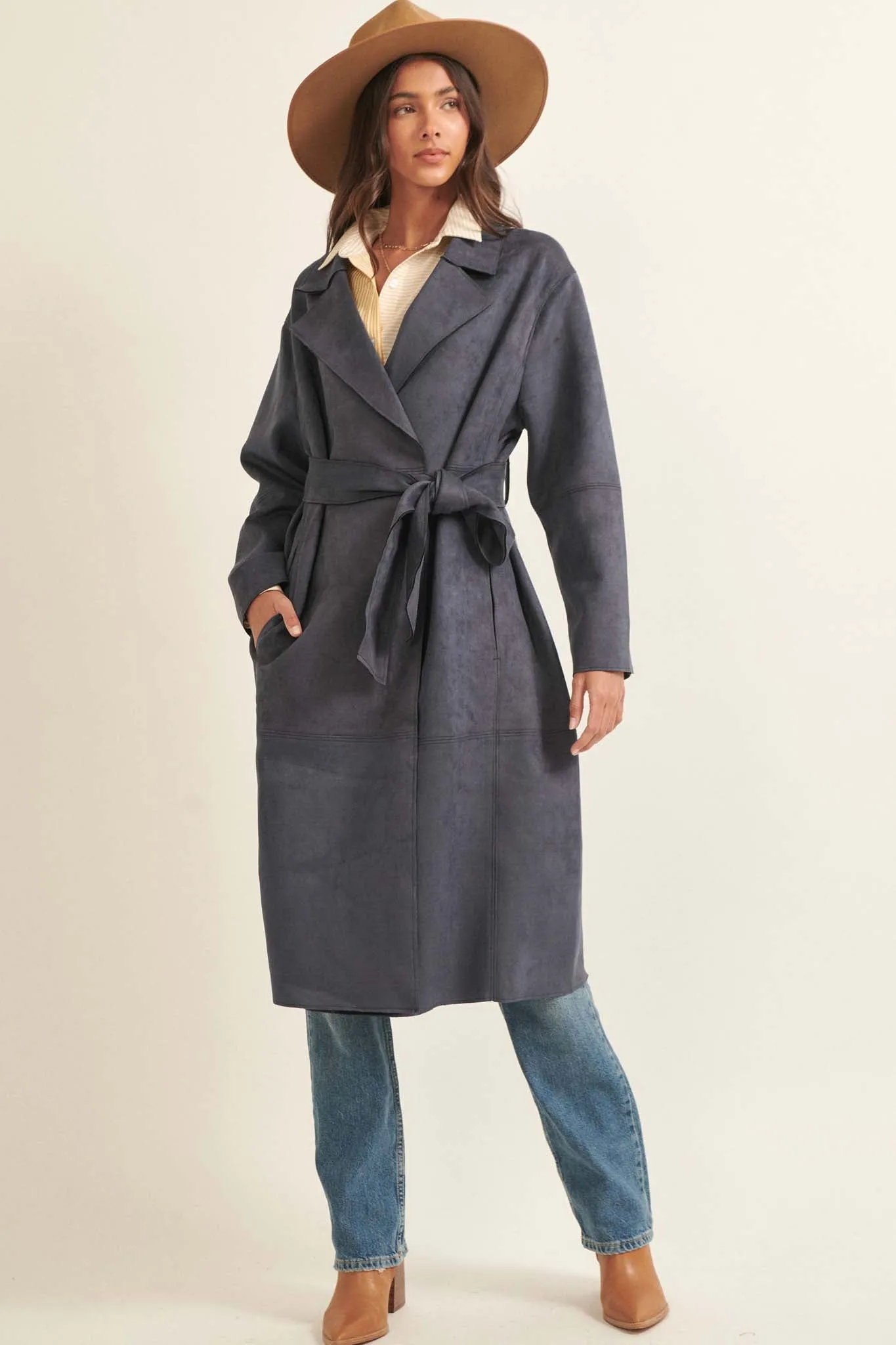 Foreign Affair Vegan Suede Belted Trench Coat