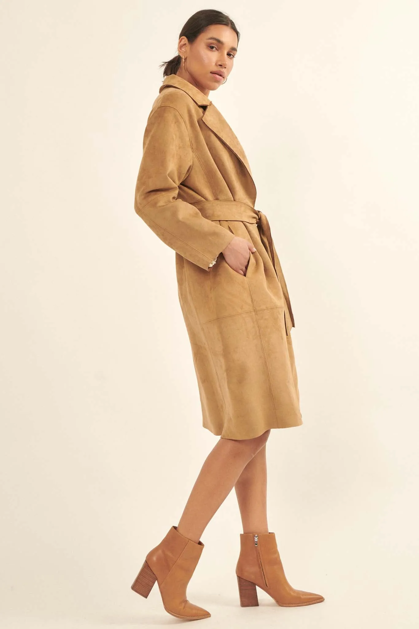 Foreign Affair Vegan Suede Belted Trench Coat