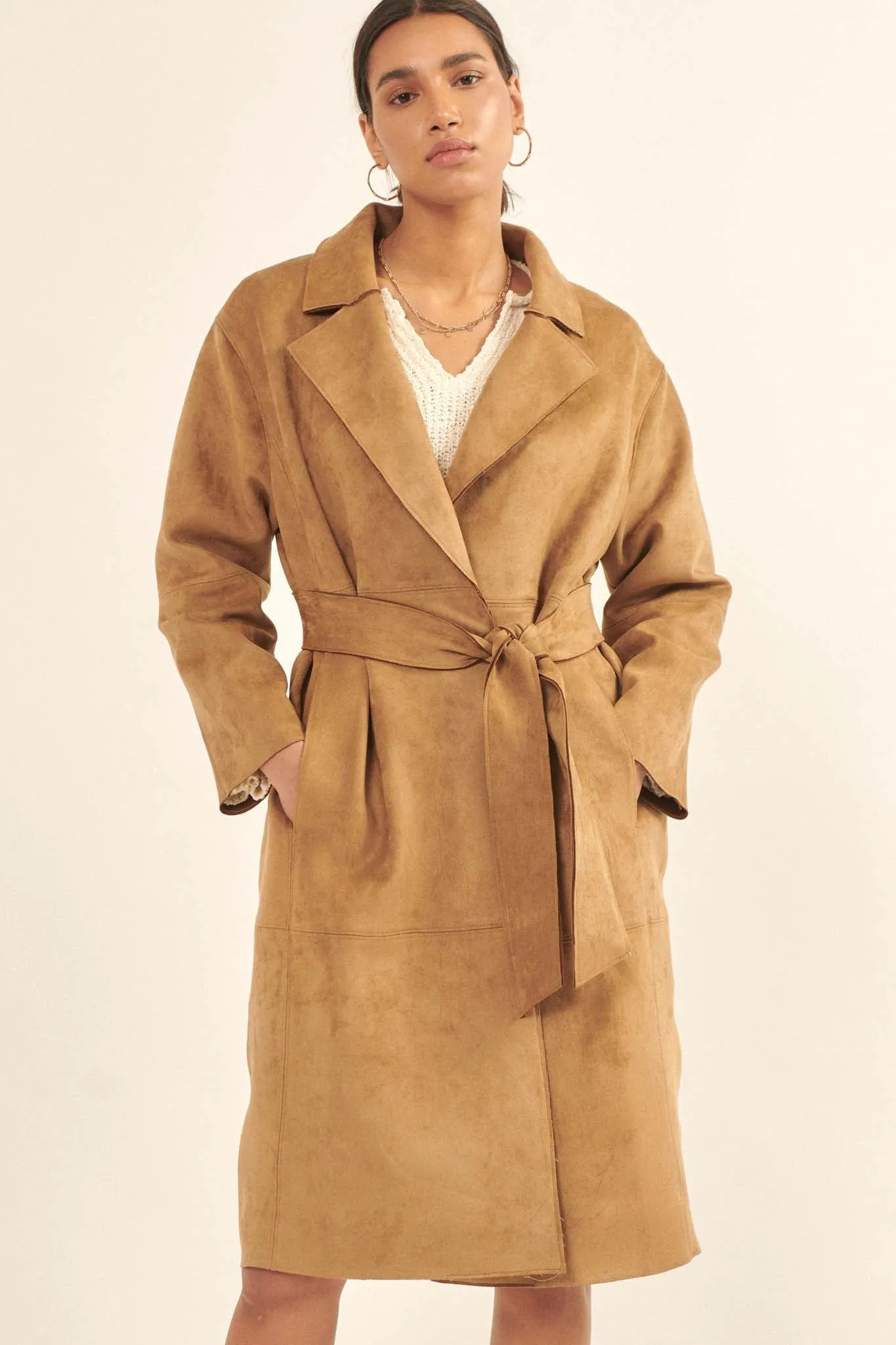 Foreign Affair Vegan Suede Belted Trench Coat