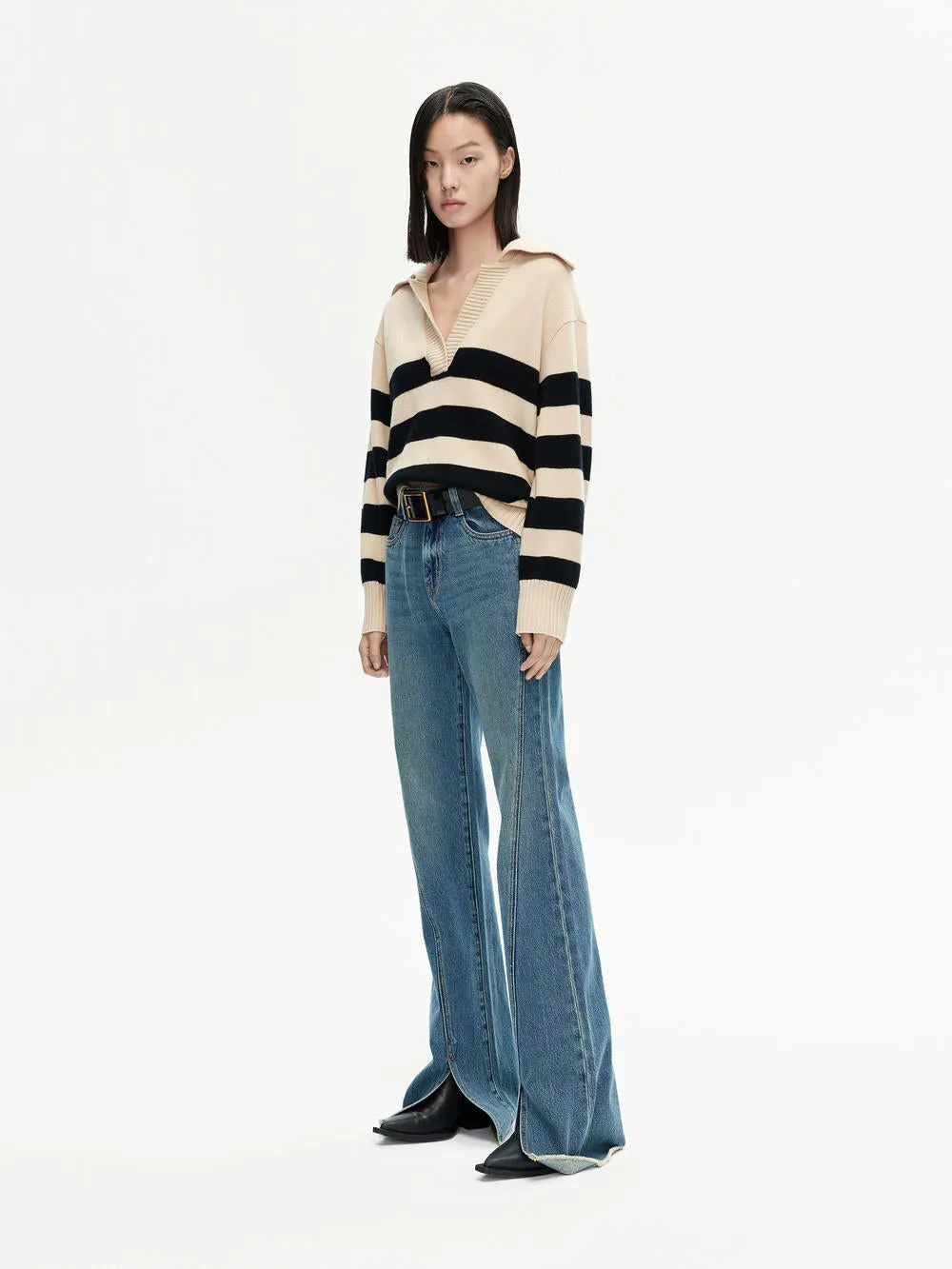 Front Slit Flared Jeans