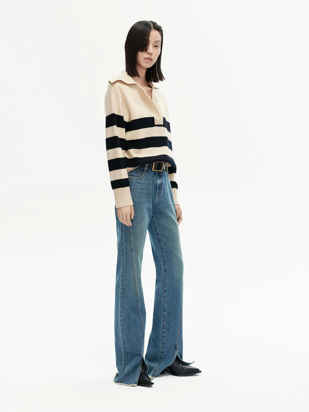 Front Slit Flared Jeans