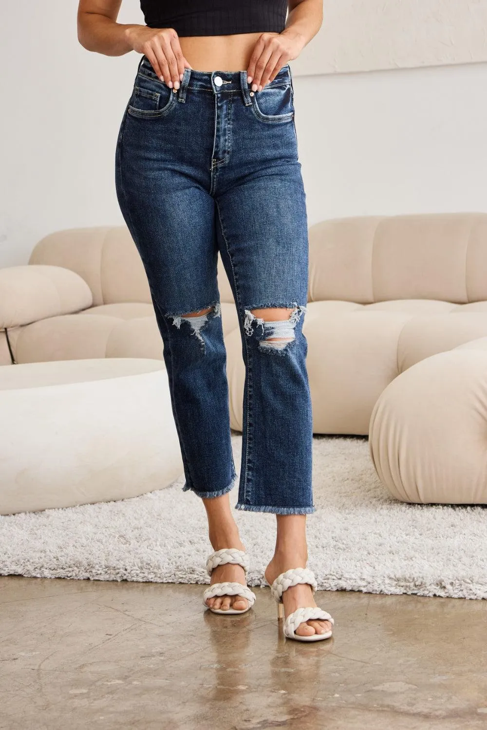 Full Size Distressed High Waist Jeans