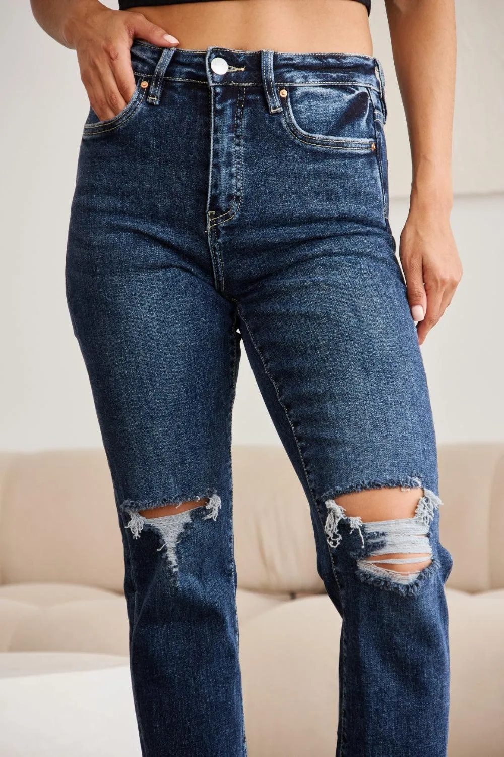 Full Size Distressed High Waist Jeans