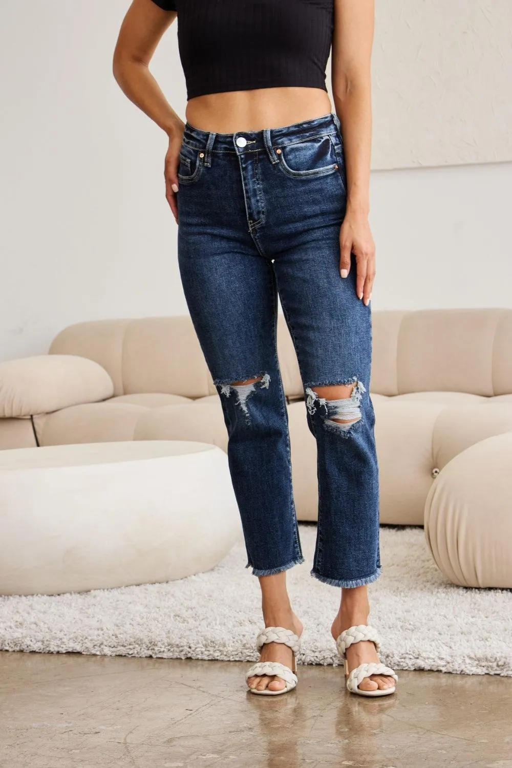 Full Size Distressed High Waist Jeans