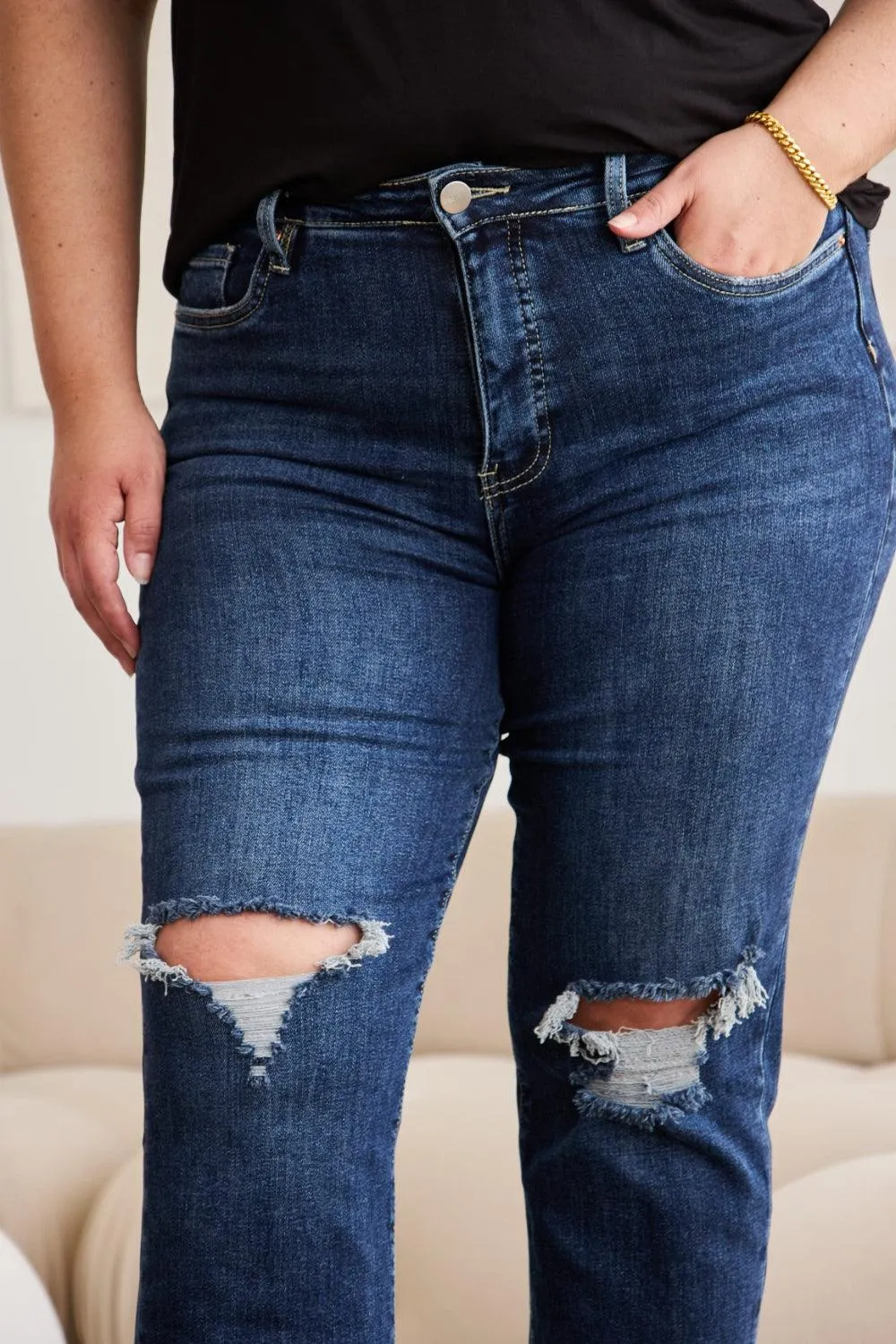 Full Size Distressed High Waist Jeans