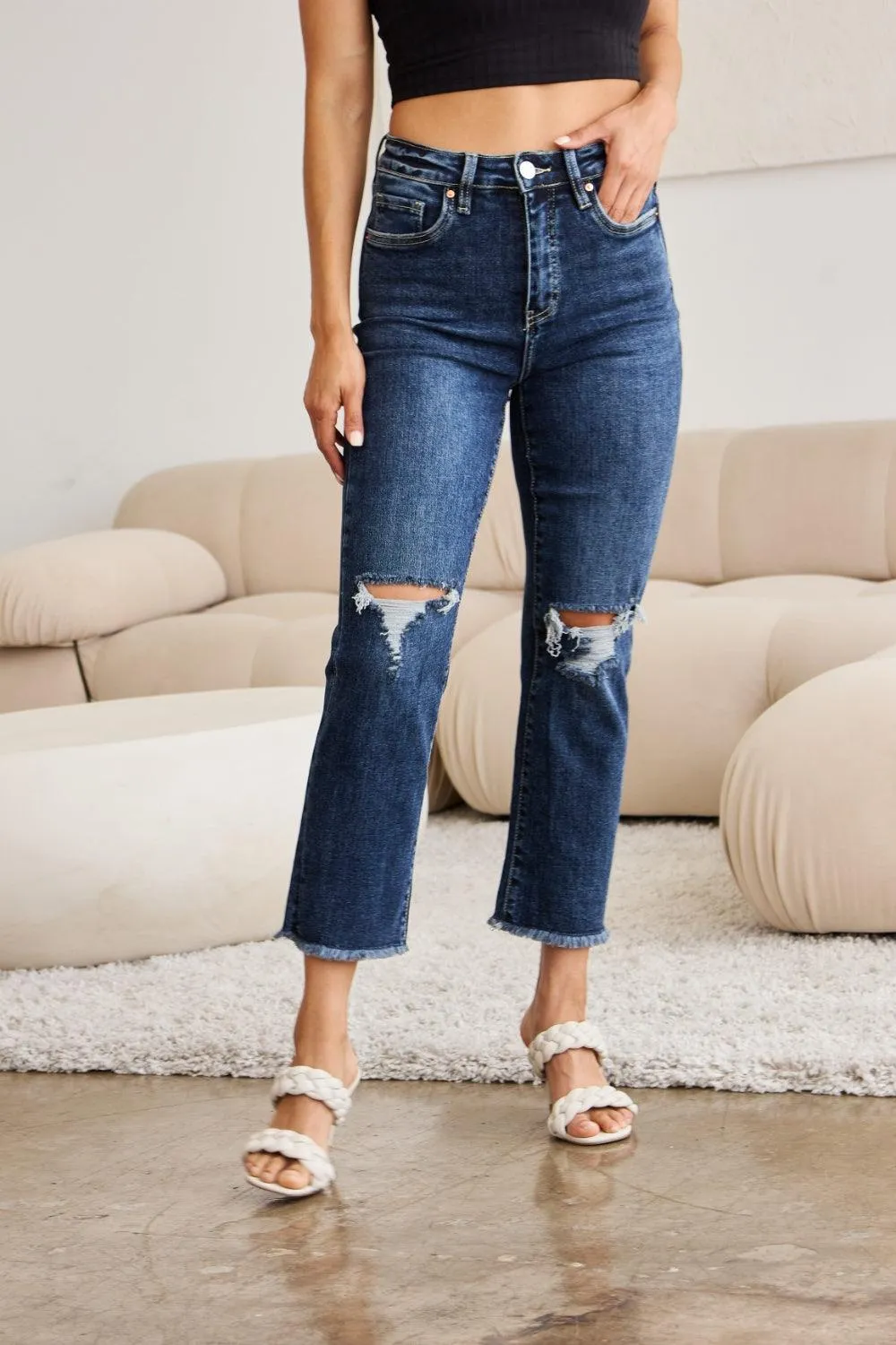 Full Size Distressed High Waist Jeans