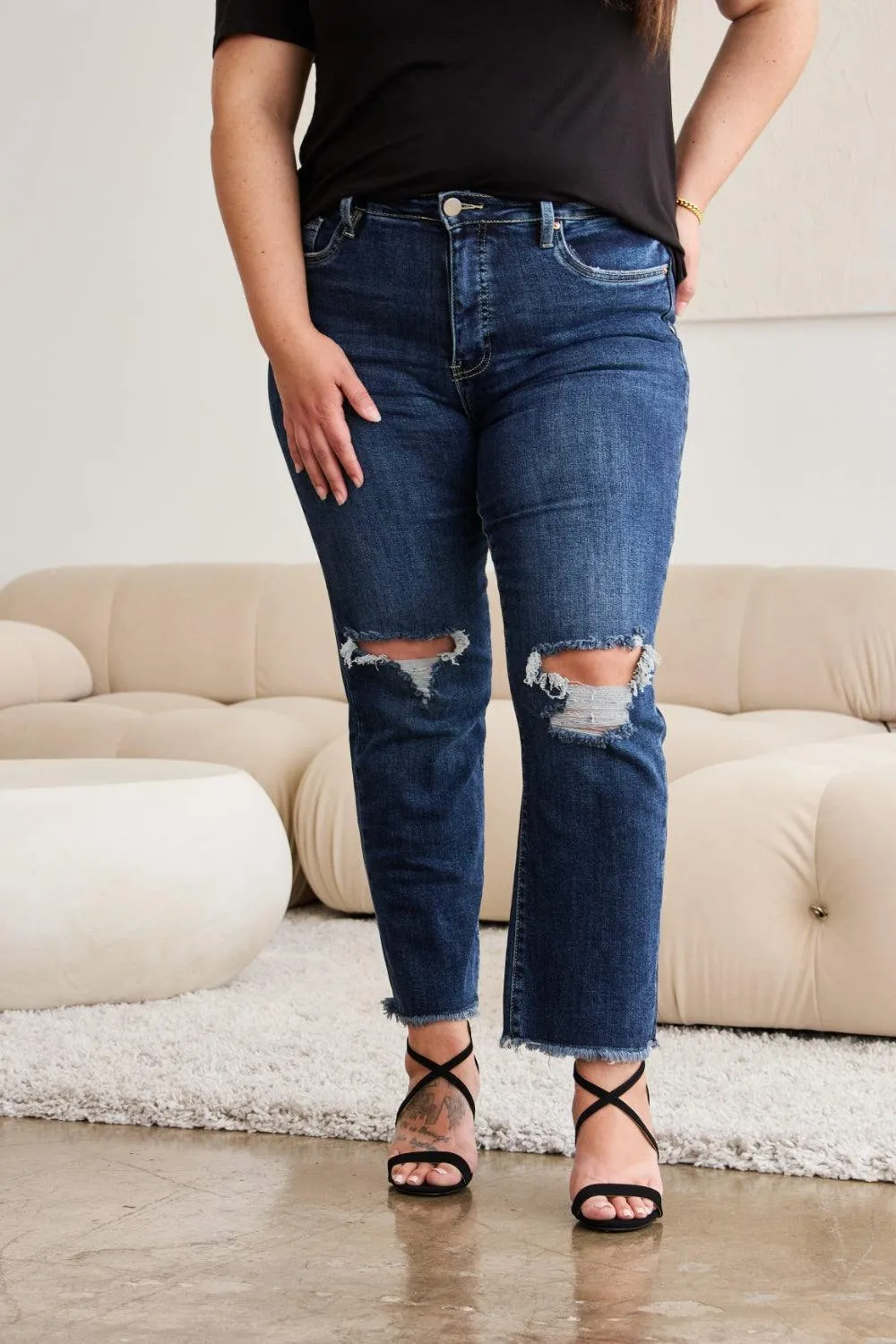 Full Size Distressed High Waist Jeans