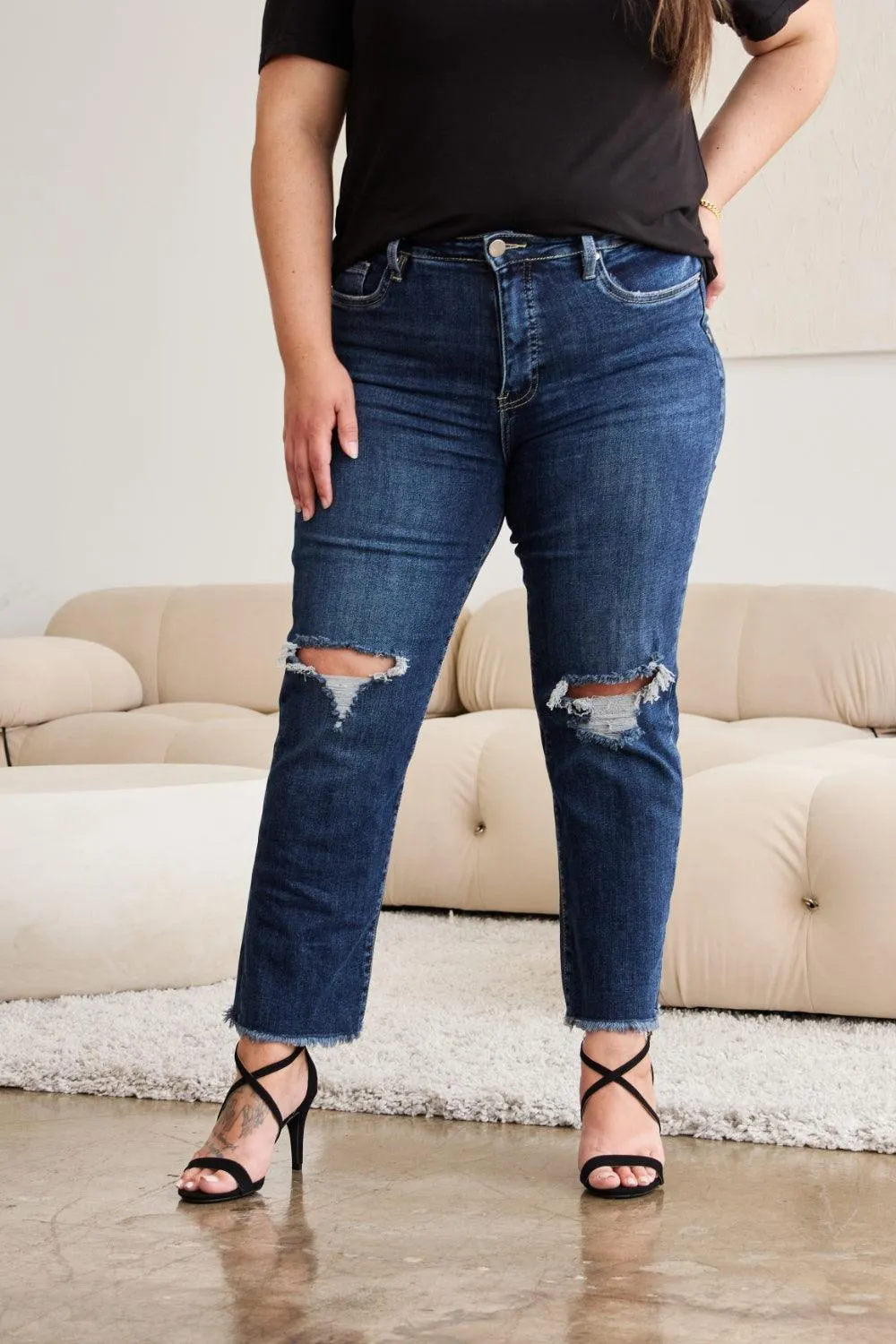 Full Size Distressed High Waist Jeans