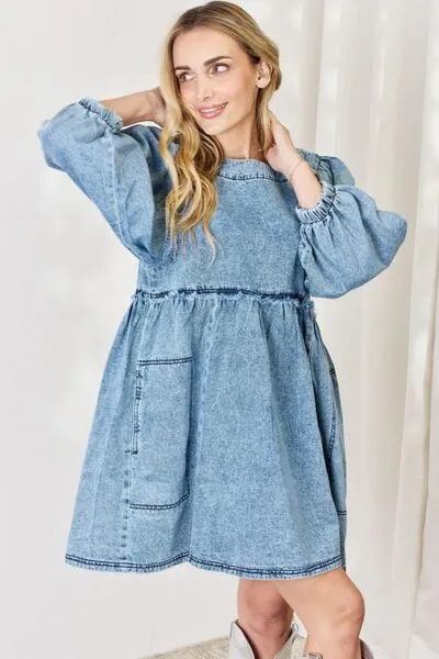 Full Size Oversized Denim Babydoll Dress