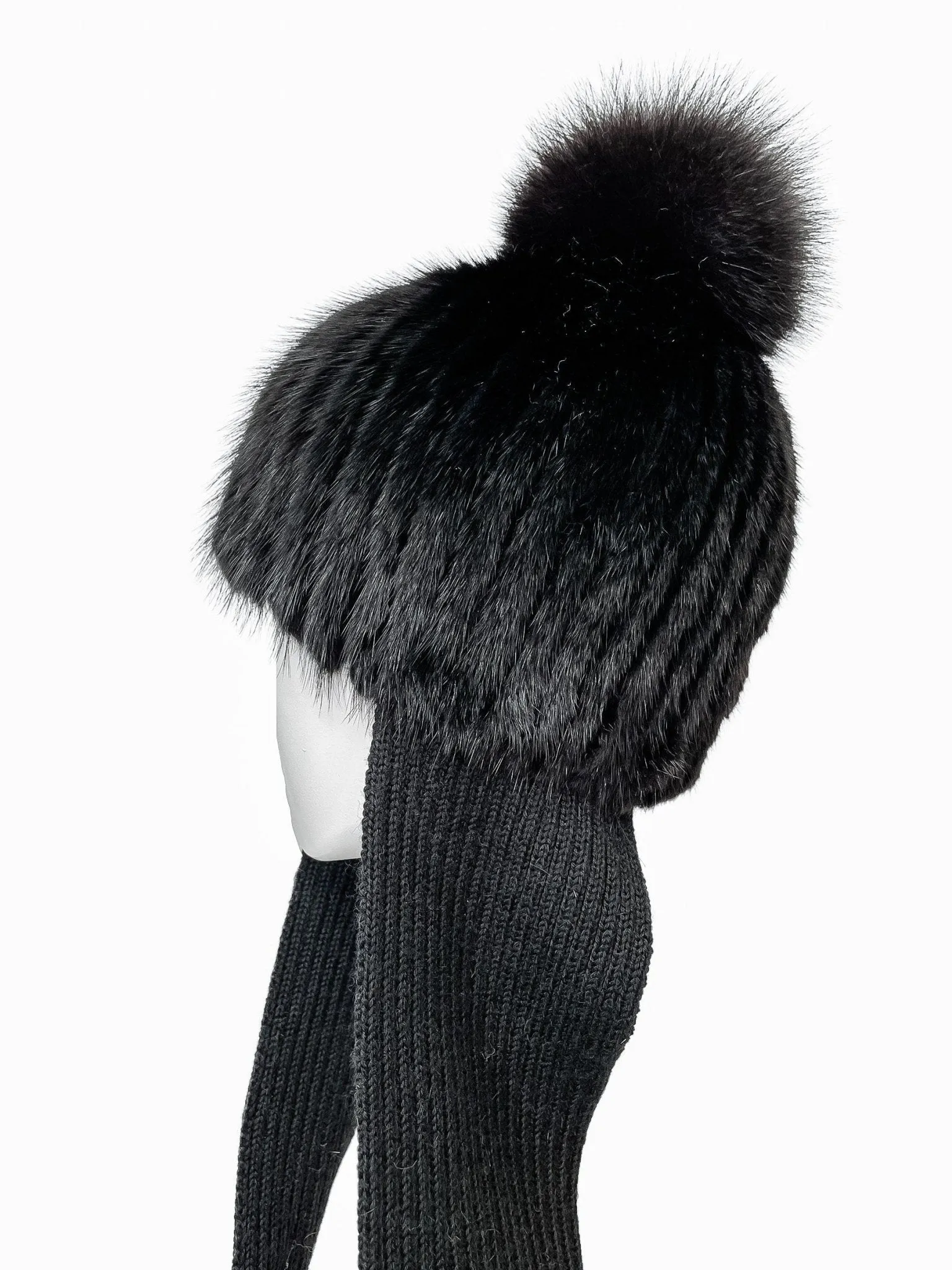 Fur Hat With Attached Scarf