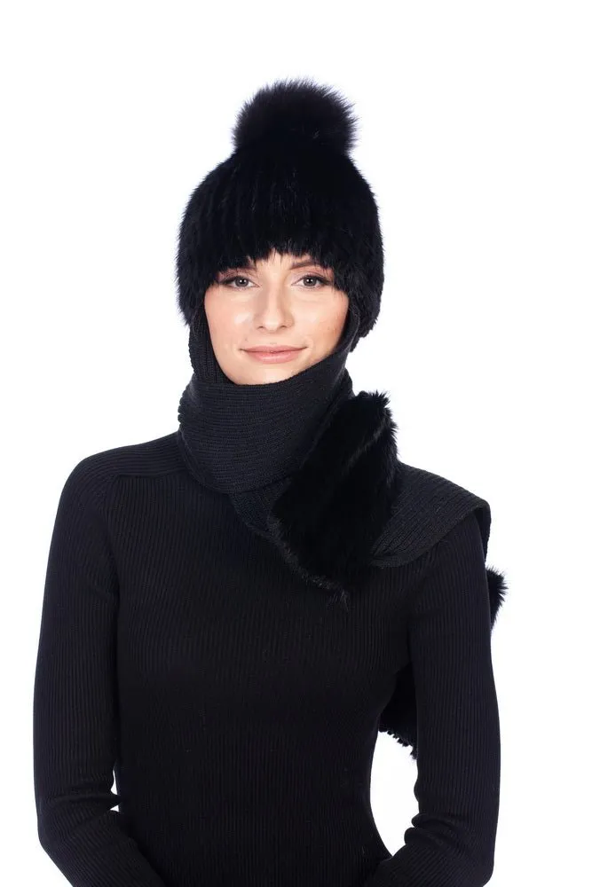 Fur Hat With Attached Scarf