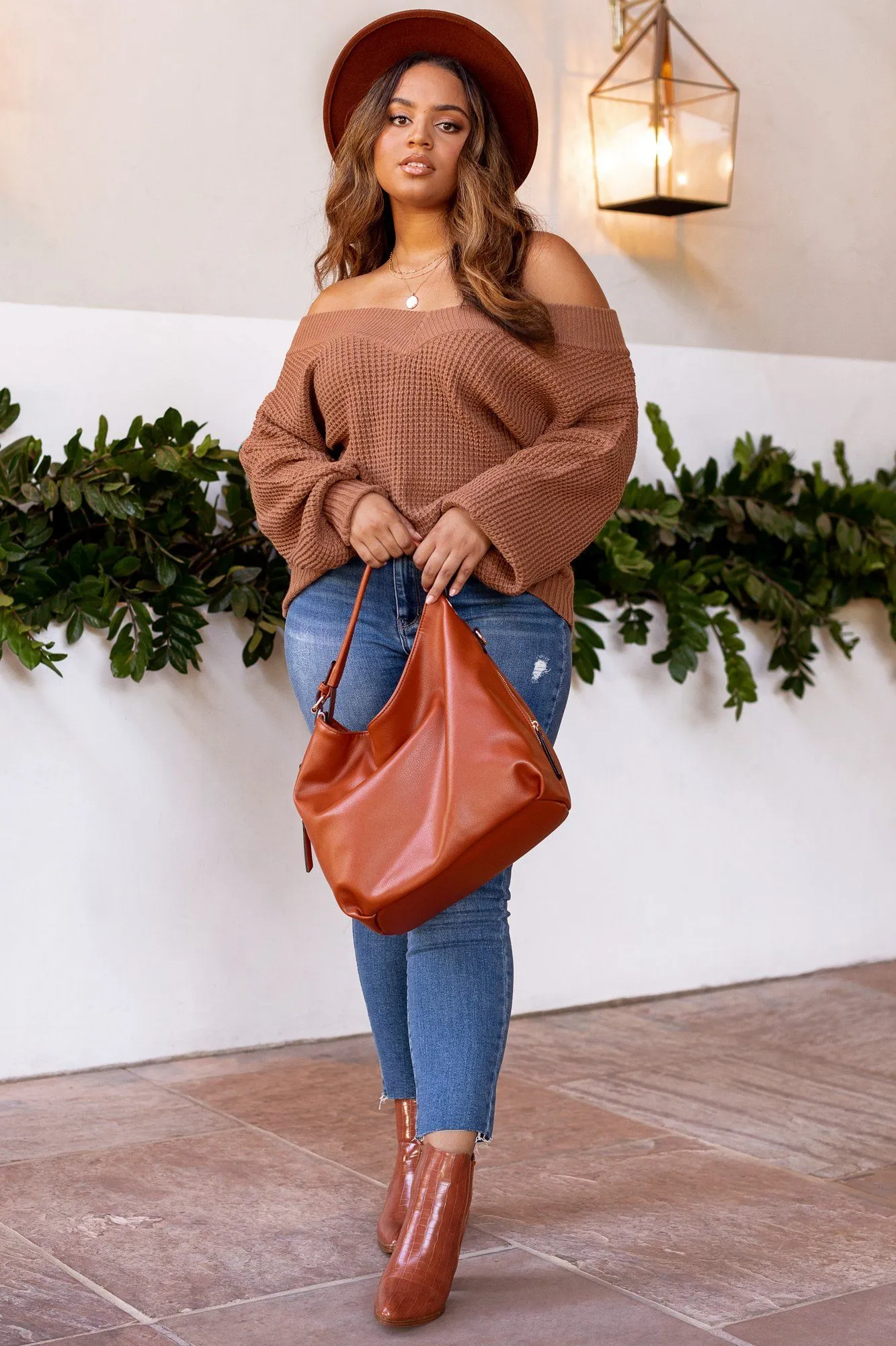 Ginny Cocoa Knit Bell Sleeve Sweater