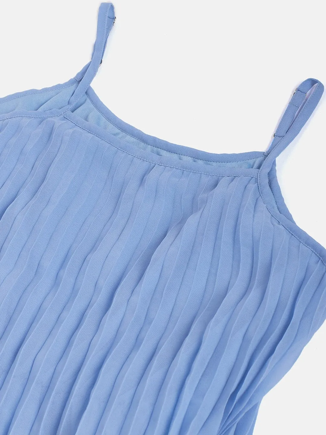 Girls Blue Pleated Strappy Dress