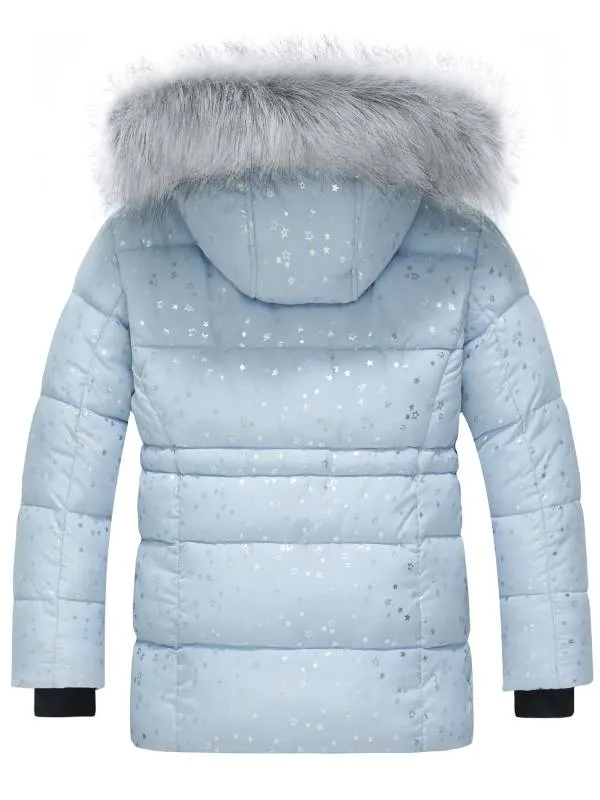 Girl's Quilted Winter Coat Thicken Puffer Jacket with Fur Hood