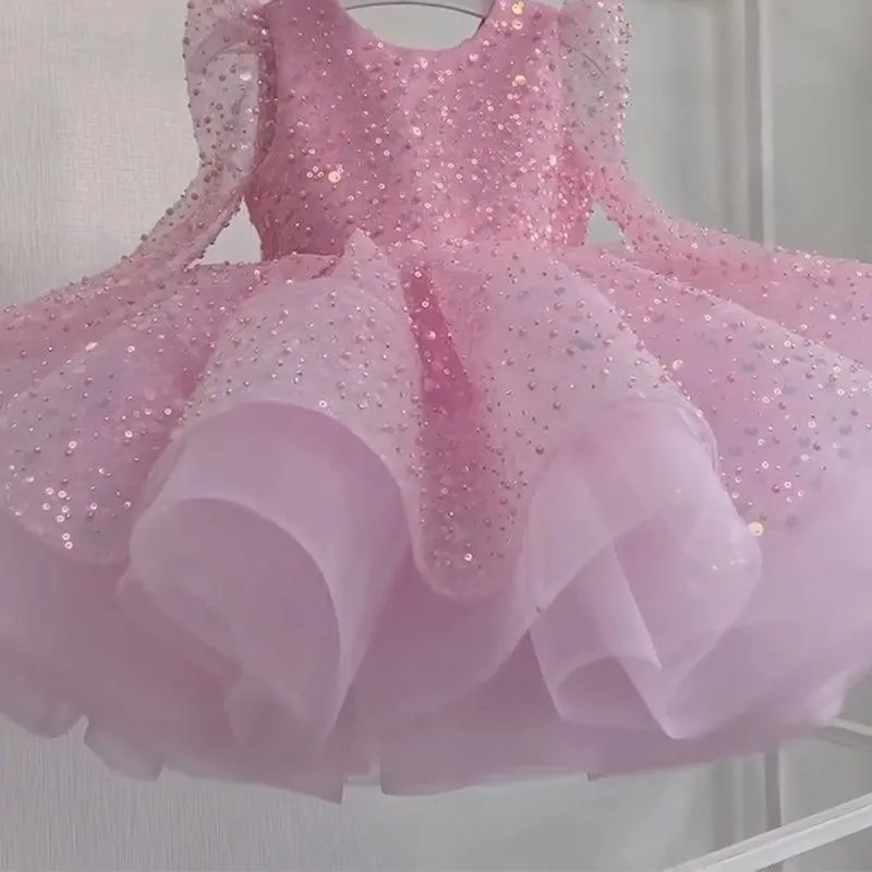 Glittering Pink Princess Dress Versatile Sequined Dress Exquisite Gown Designed for Little Girls