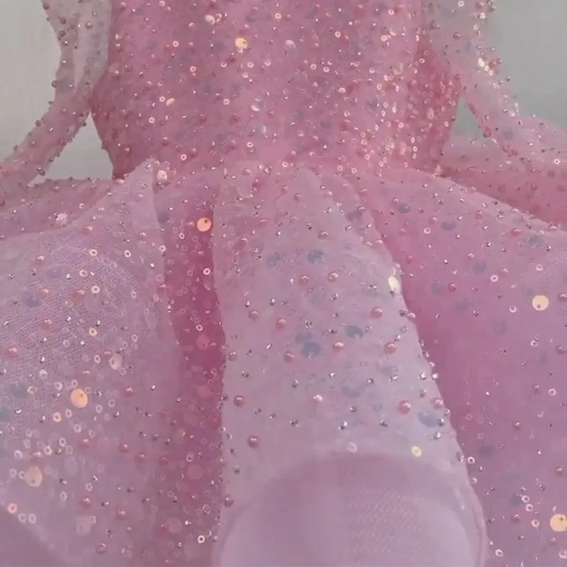 Glittering Pink Princess Dress Versatile Sequined Dress Exquisite Gown Designed for Little Girls