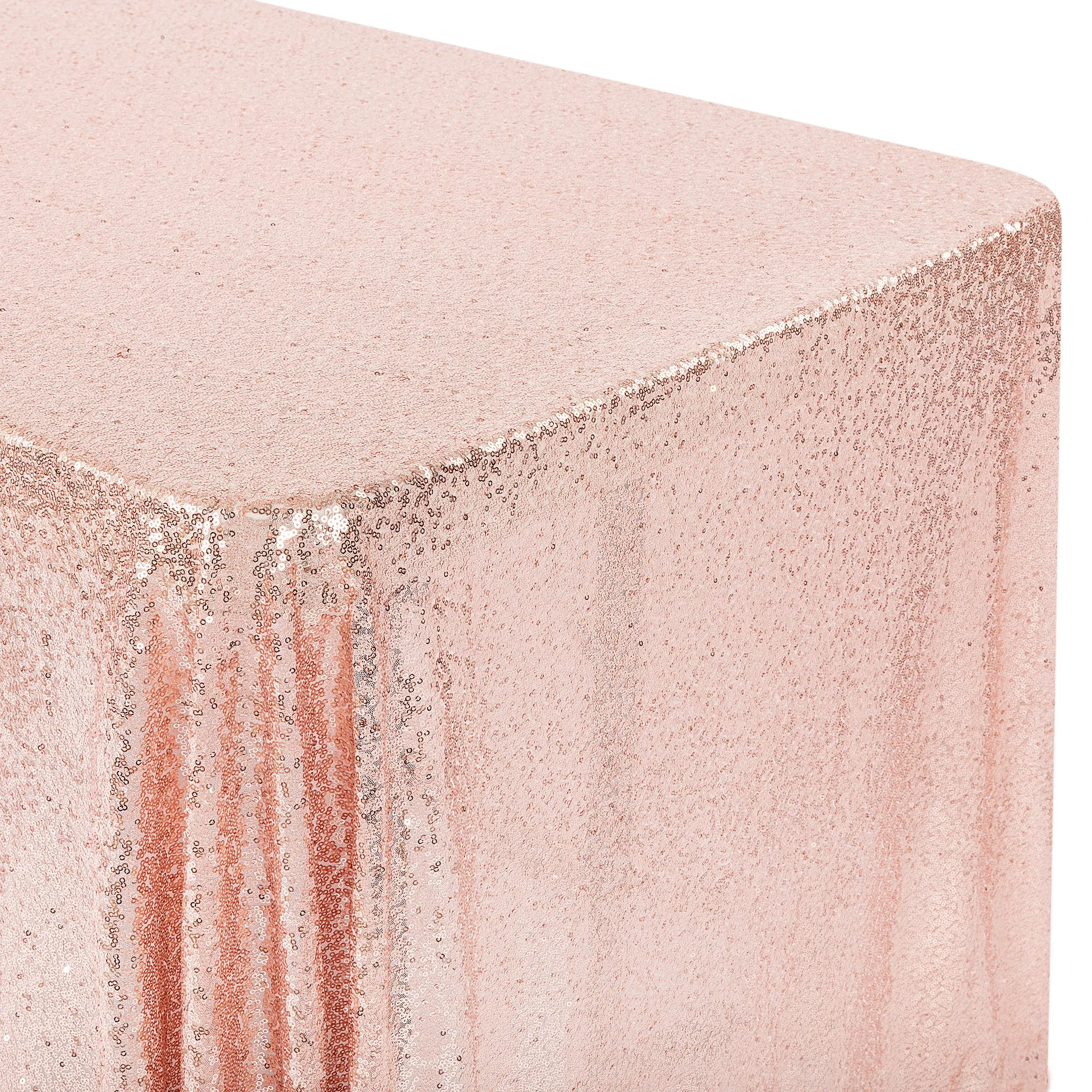 Glitz Sequin Mesh Net Tablecloth  90"x132" Rectangular -  Blush/Rose Gold