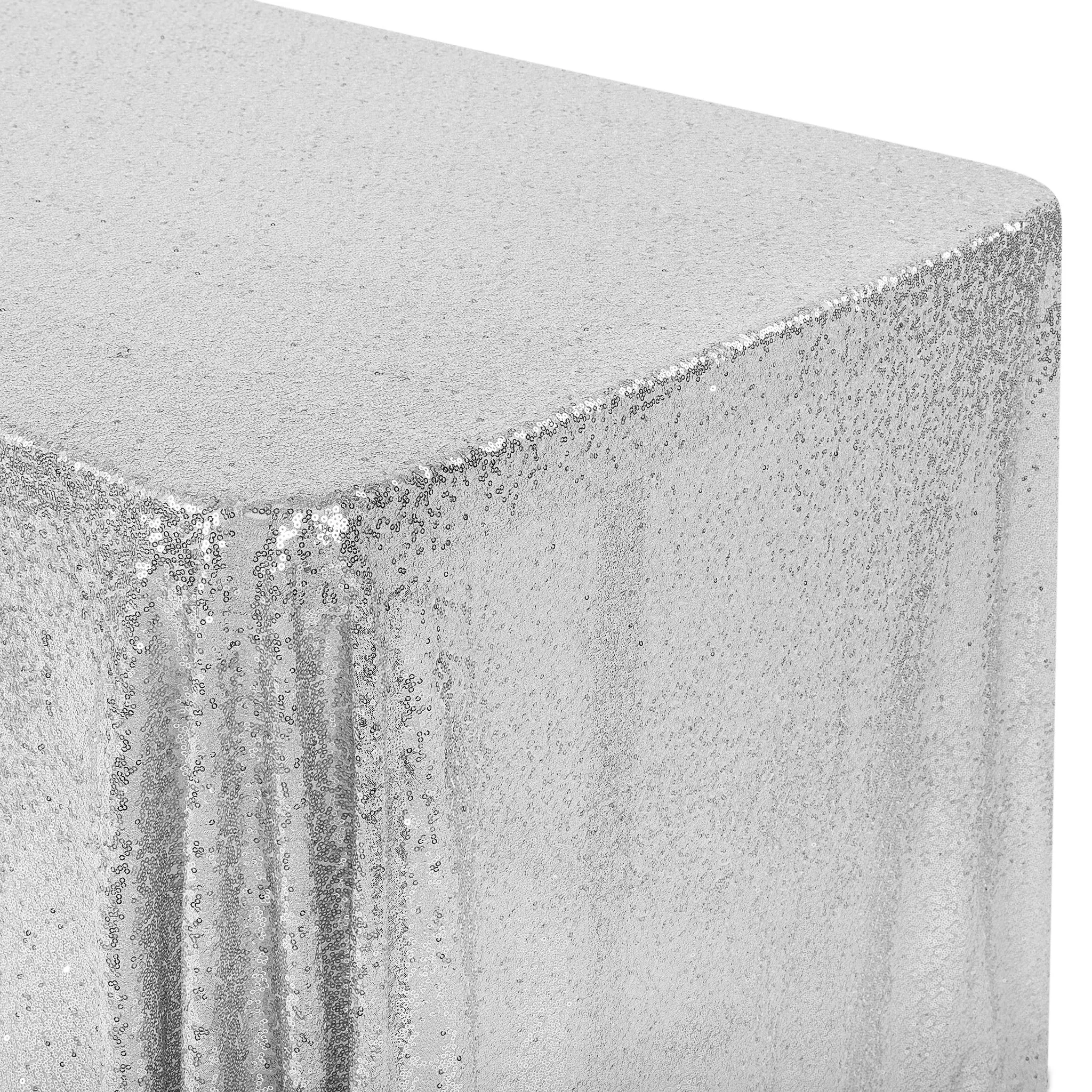 Glitz Sequin Mesh Net Tablecloth  90"x132" Rectangular -  Silver