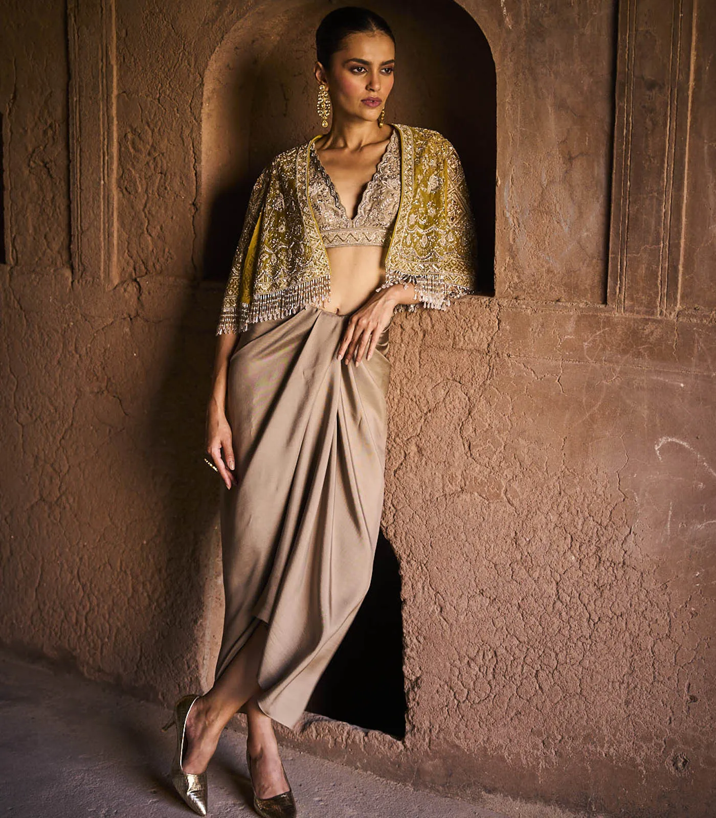 Golden Beige Cape Set