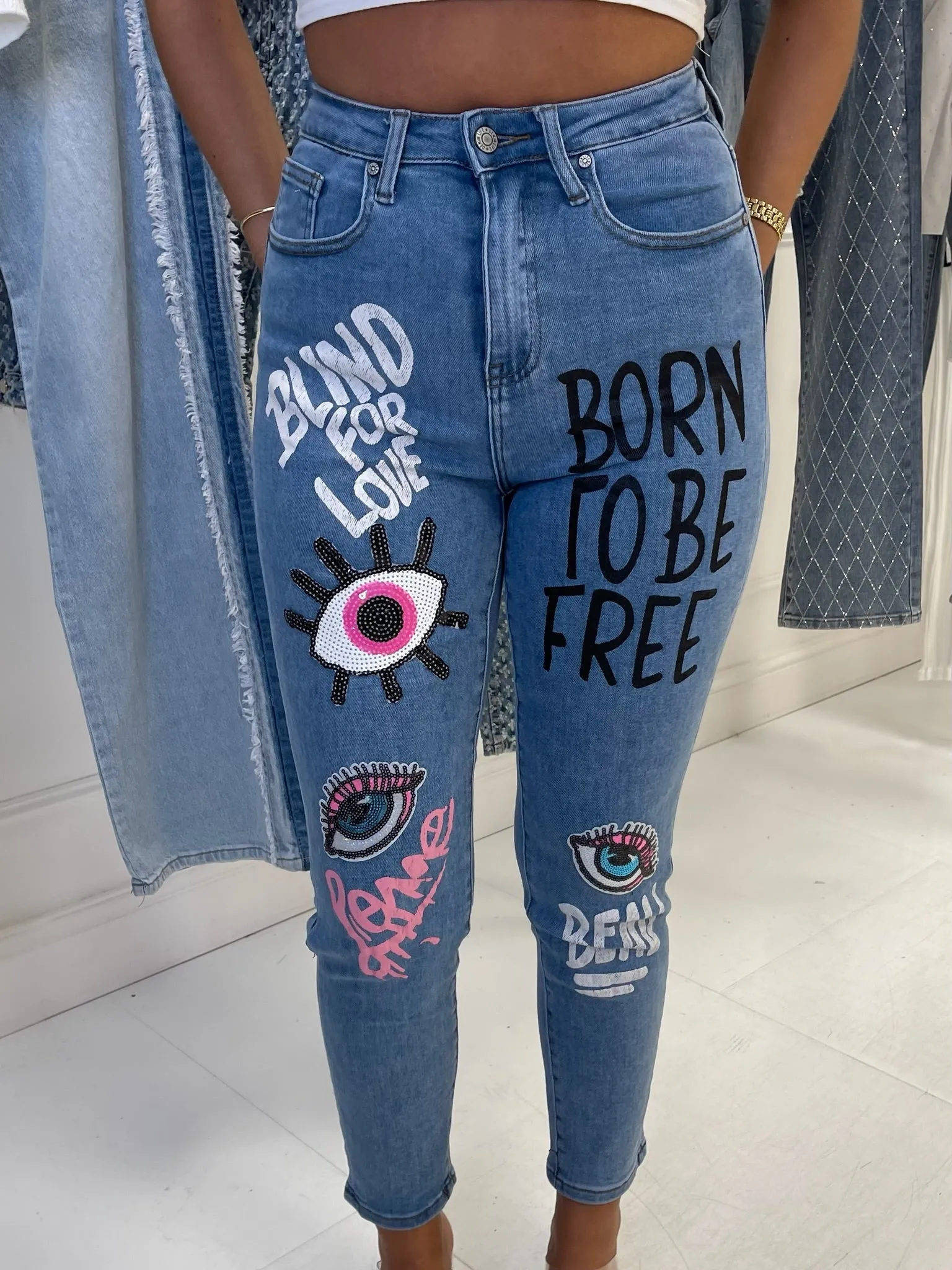 Graffiti love denim slim fit jeans