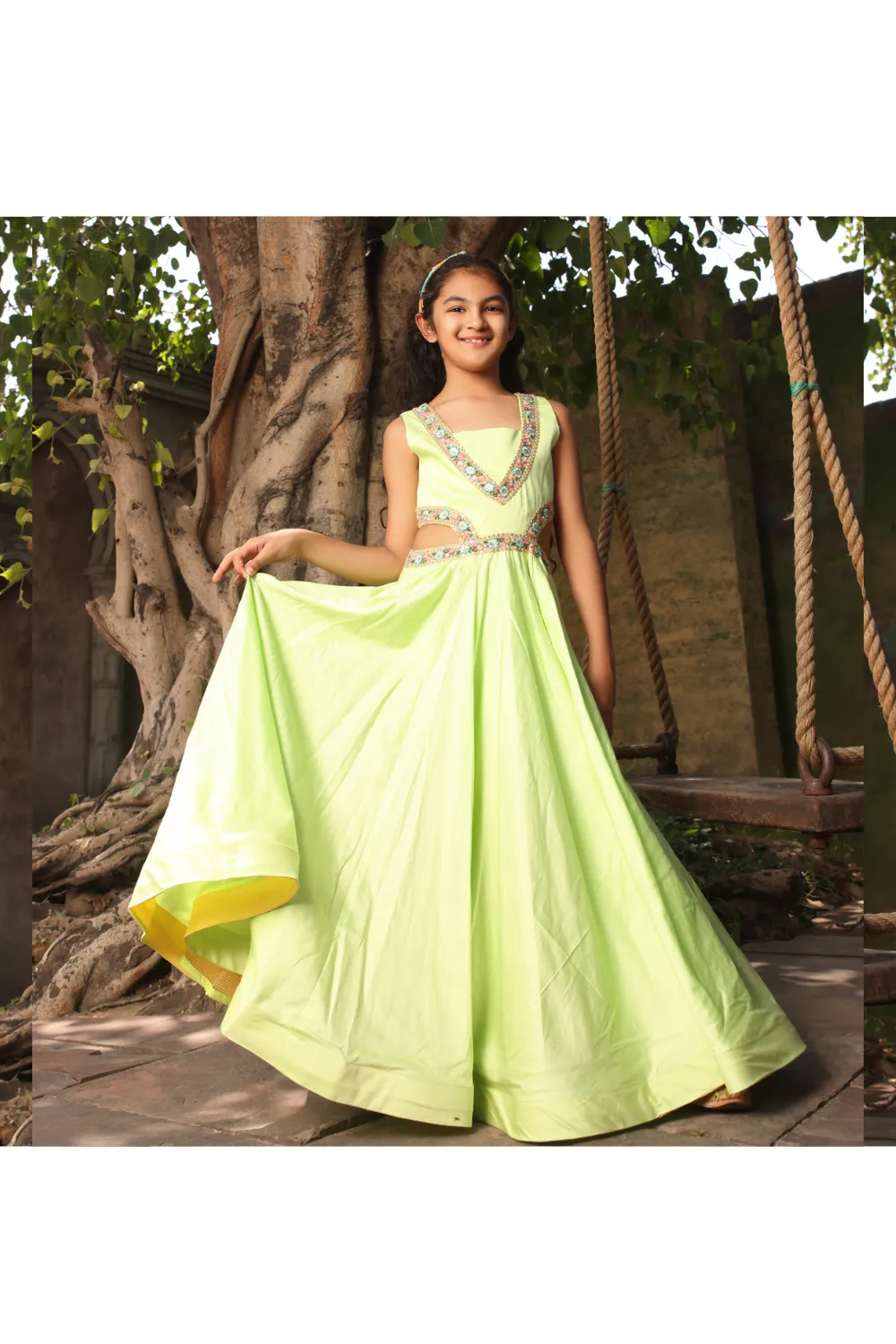 Green Lace Embellished Anarkali With Sequined Cape