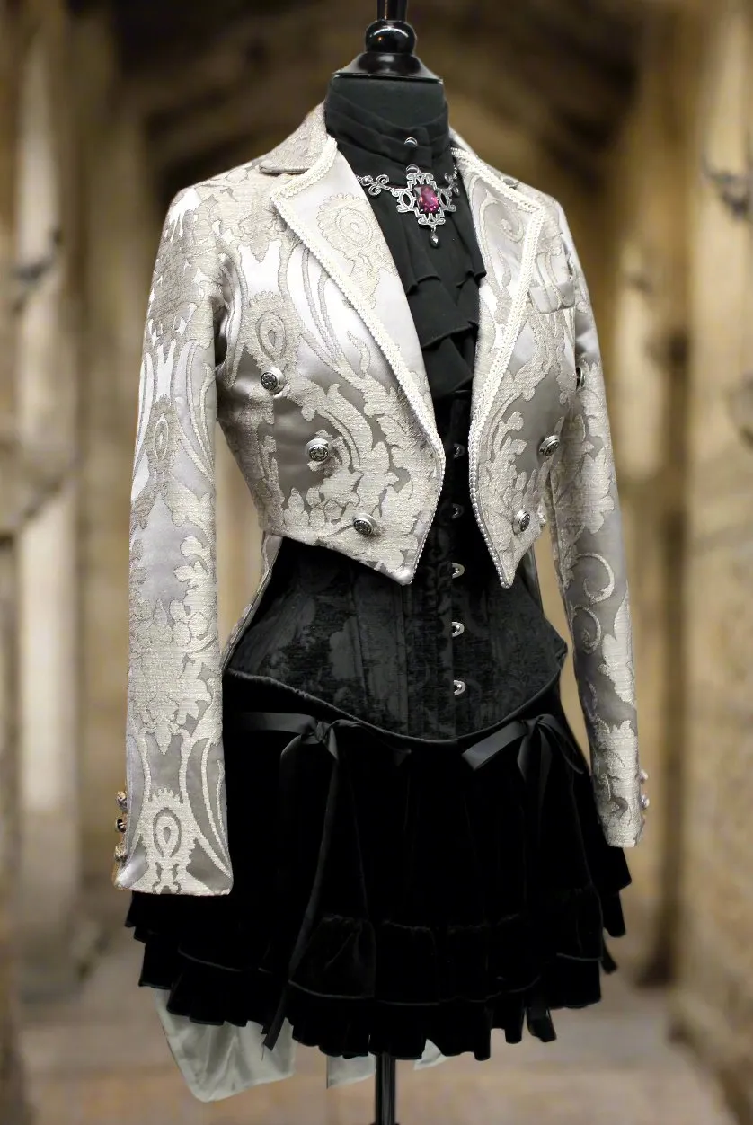 HARLEQUIN TAILCOAT - SATIN BROCADE - SILVER