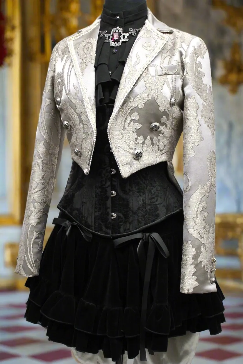 HARLEQUIN TAILCOAT - SATIN BROCADE - SILVER