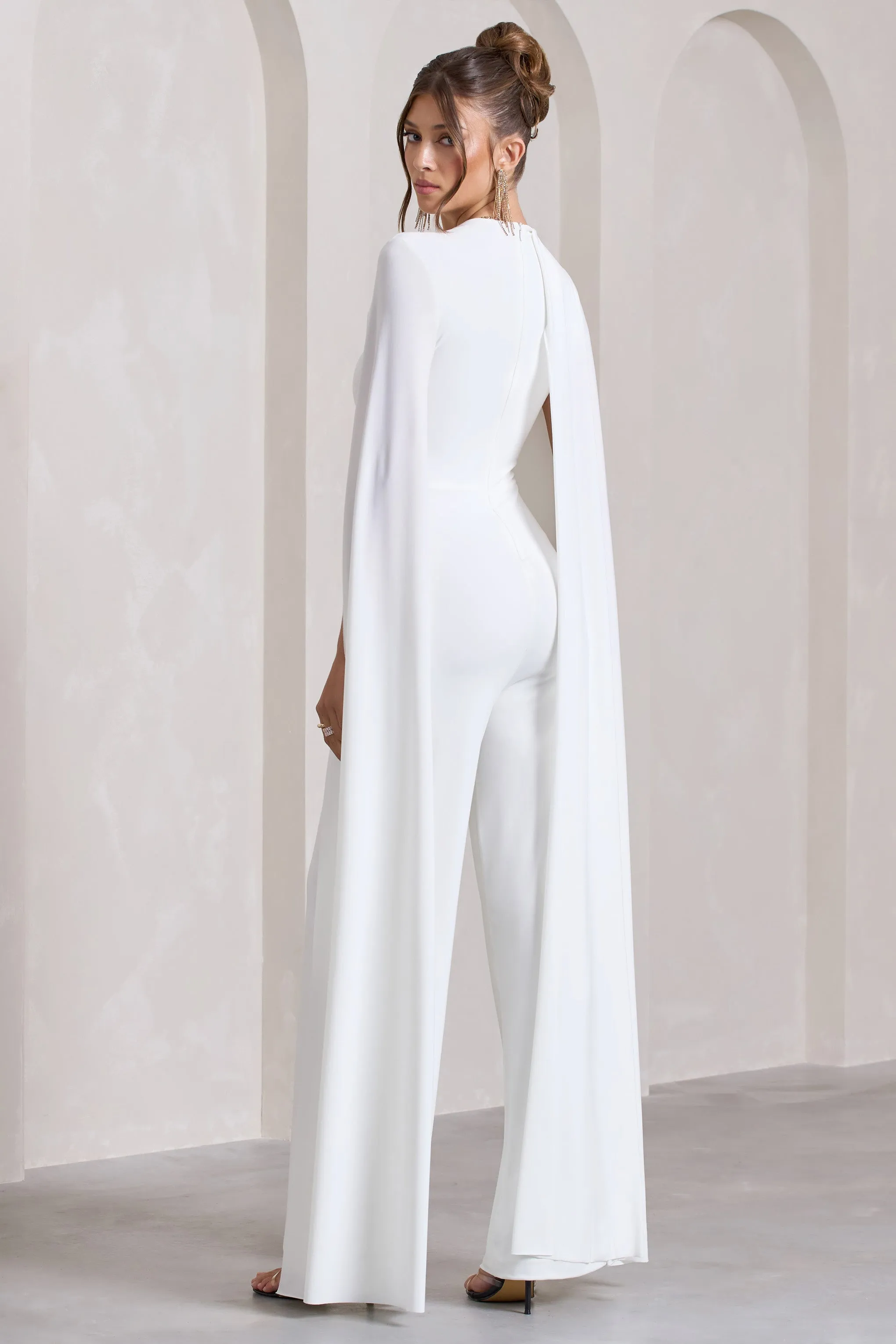 Harley | White Straight-Leg Jumpsuit With Cape Sleeves