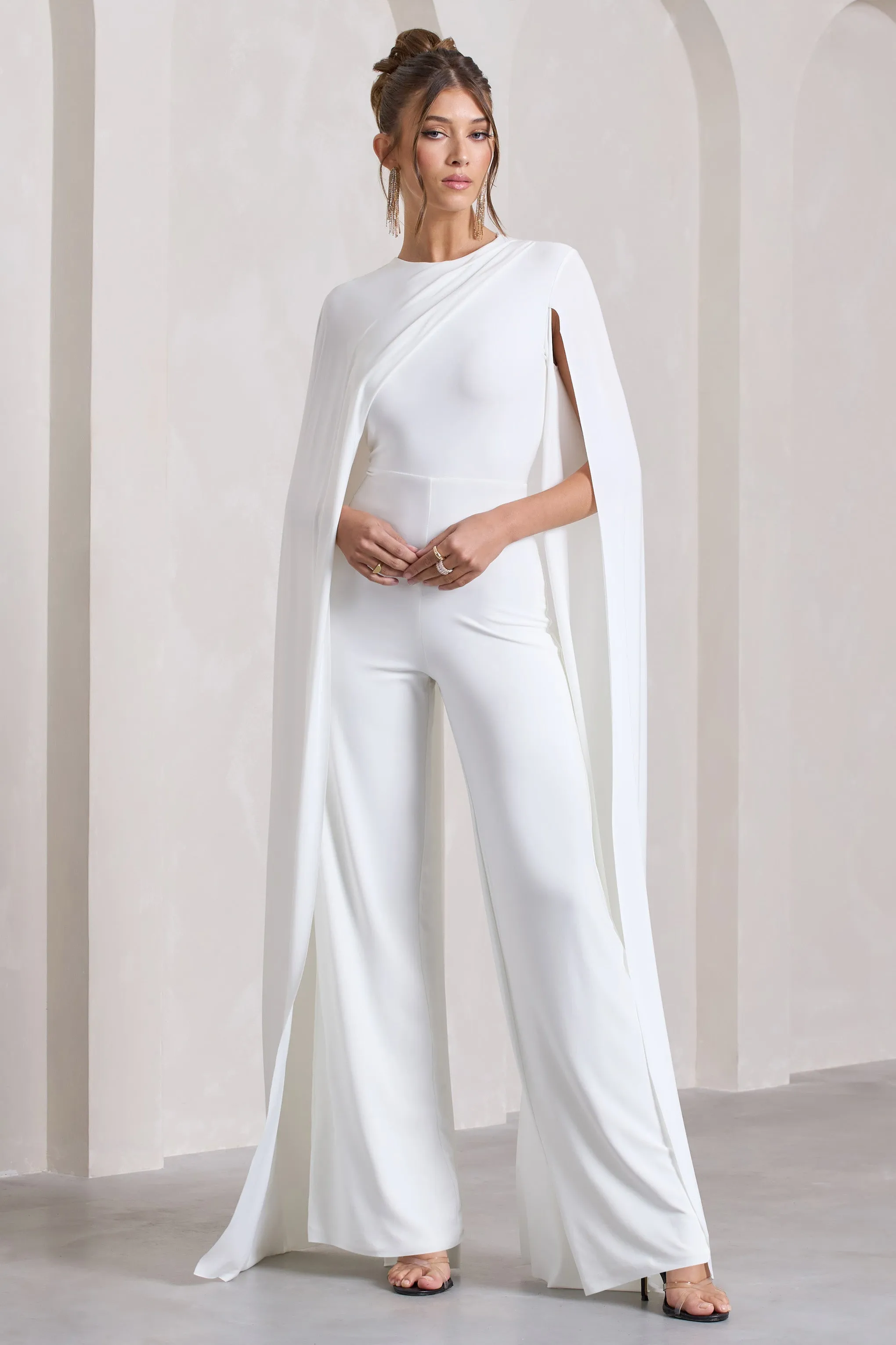 Harley | White Straight-Leg Jumpsuit With Cape Sleeves