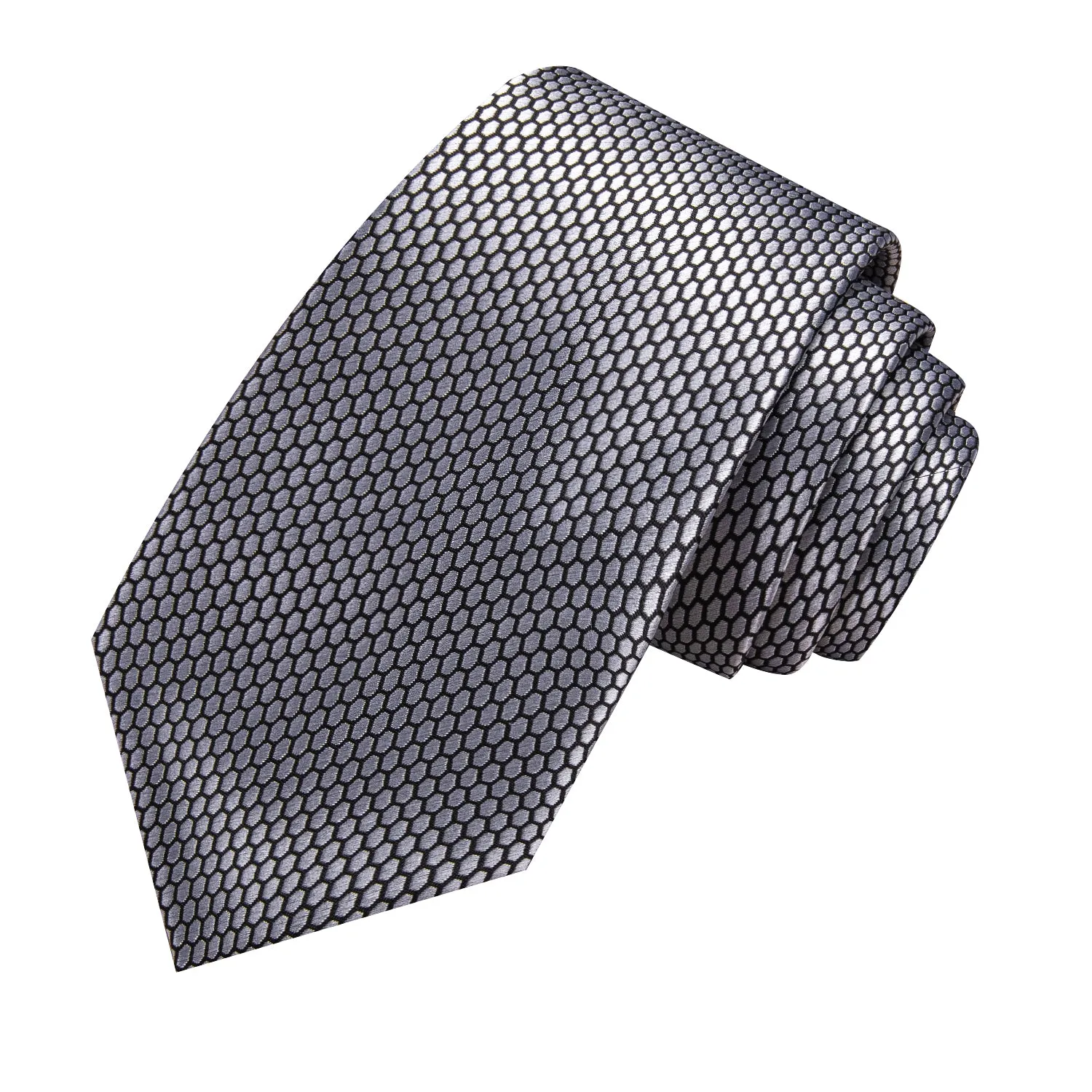 Hi-Tie Grey Geometric 67" Extra Long Tie Handkerchief Cufflinks Set