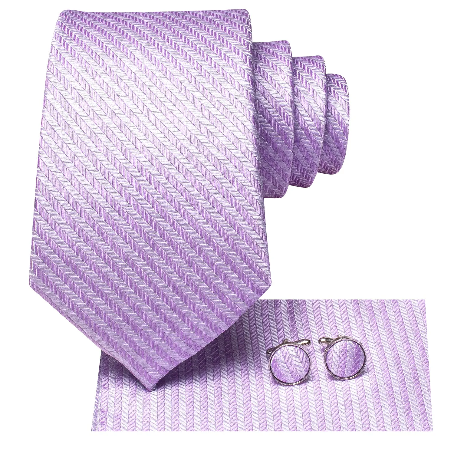 Hi-Tie Lilac Purple Striped 67 Inch Extra Long Tie Hanky Cufflinks Set