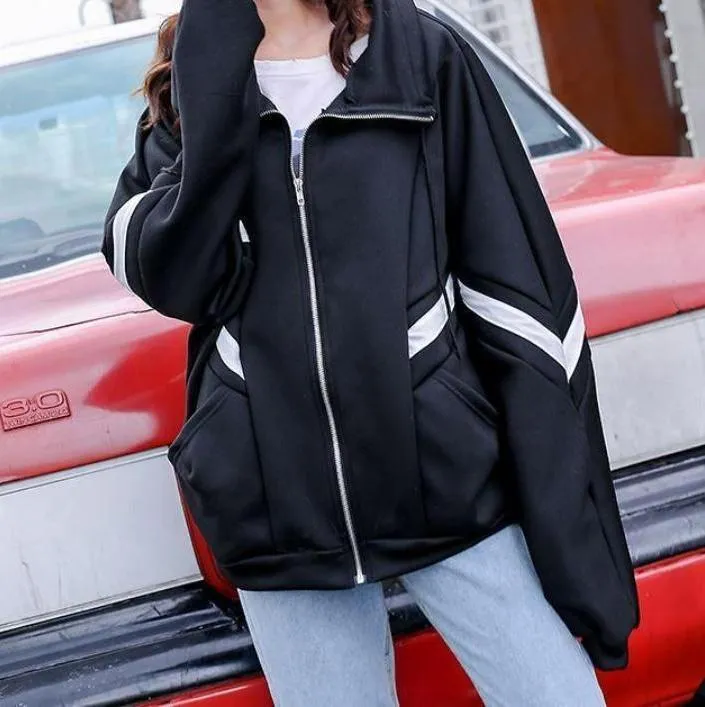 High Collar Oversized Sporty Lines Jacket