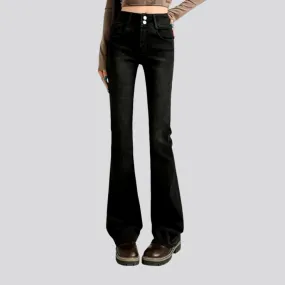 High fashion warm elastic one-tone jeans for women