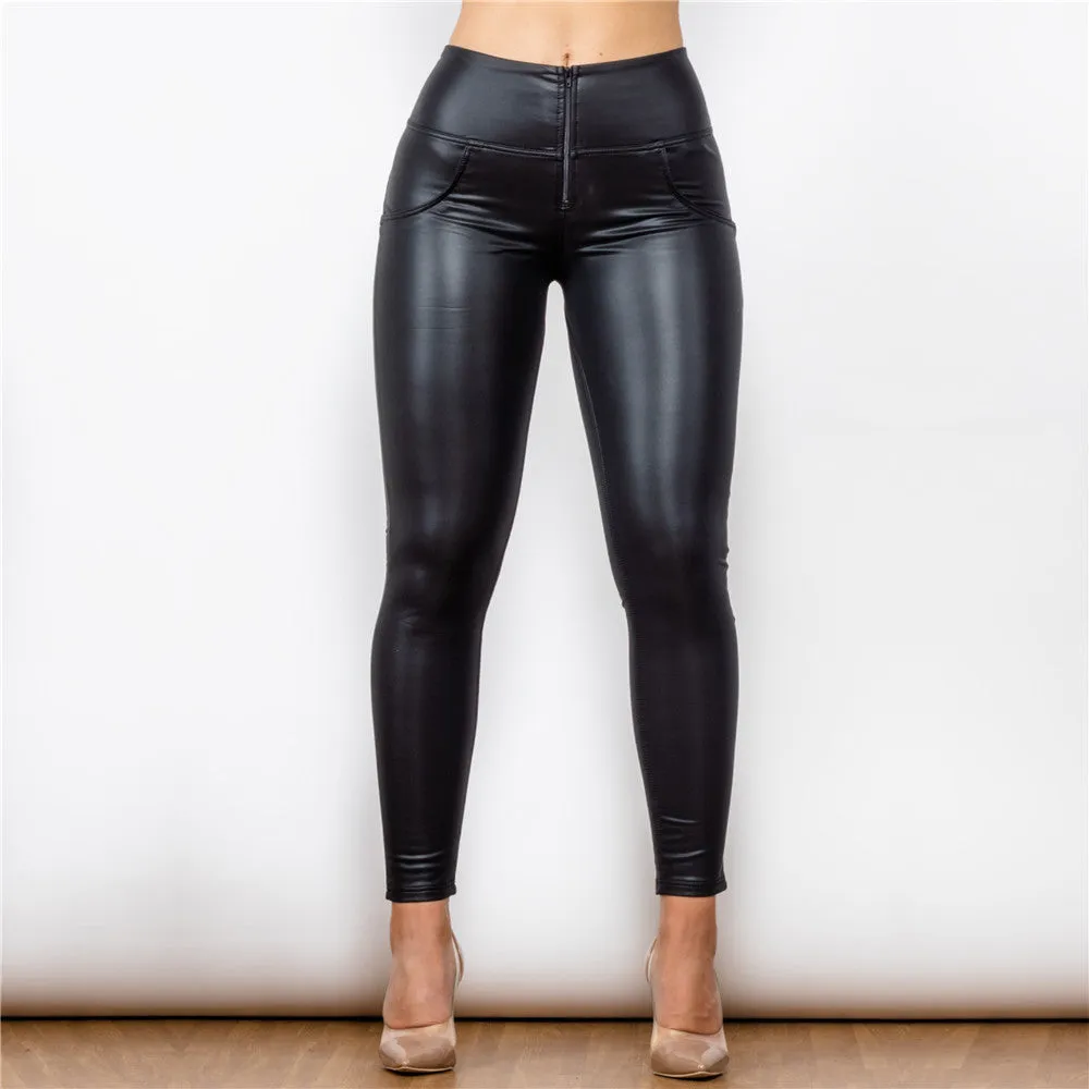 High Waist Matt Black Leather Leggings