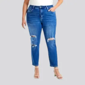 High-waist whiskered jeans