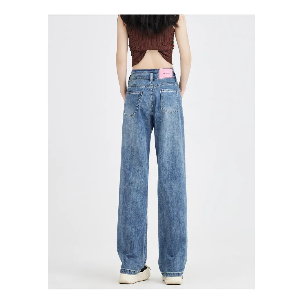 High-Waisted Simplicity Slimming Draping Loose Fit Thin Straight Leg Jeans