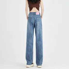 High-Waisted Simplicity Slimming Draping Loose Fit Thin Straight Leg Jeans