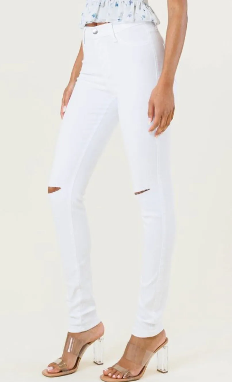 HOLE IN THE KNEE WHITE JEANS