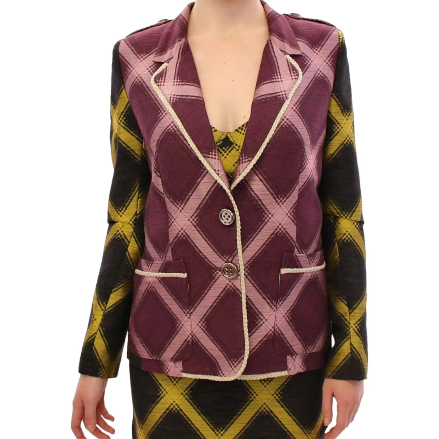 House of Holland Chic Purple Checkered Jacket Blazer