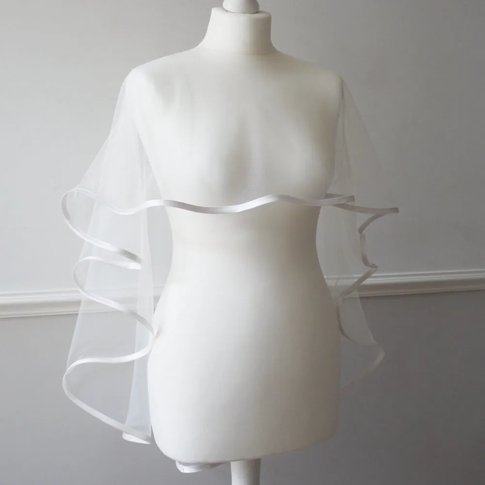 Ivory tulle satin trimmed bridal wedding capelet - CHATHAM LONG