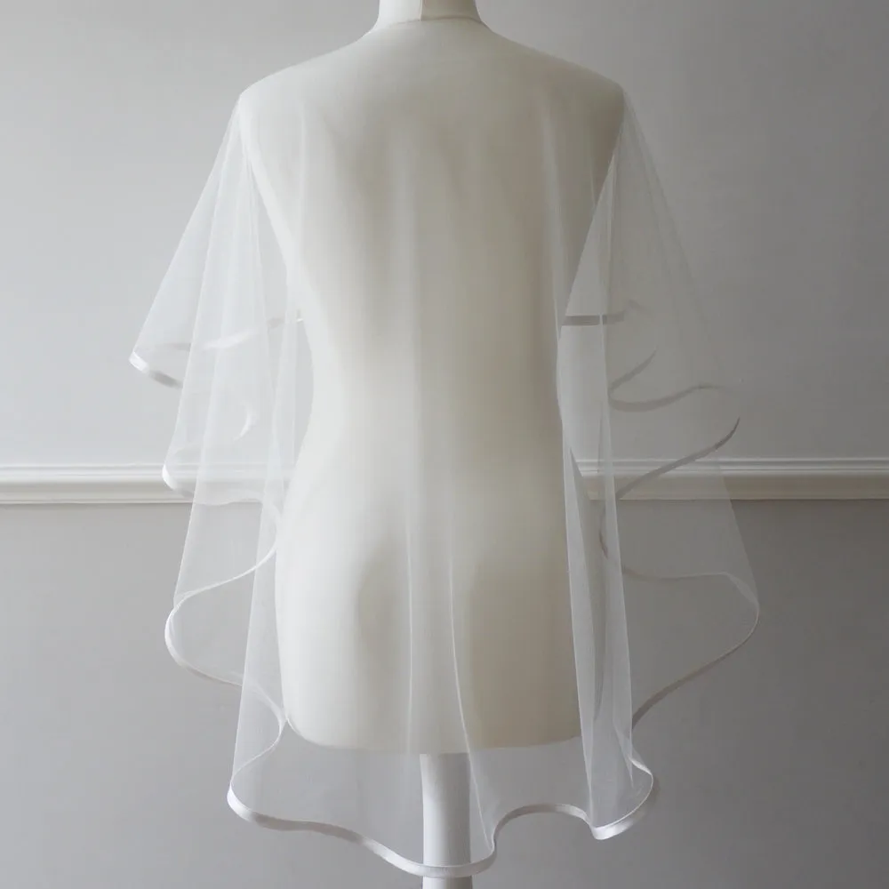 Ivory tulle satin trimmed bridal wedding capelet - CHATHAM LONG