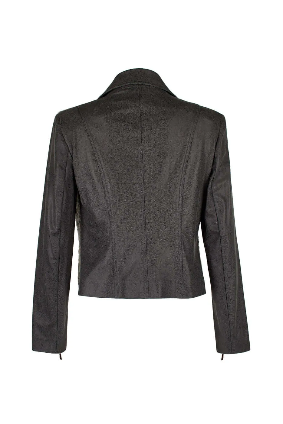 Jolibel Collared Hook & Eye Long Sleeve Wool Faux Leather Jacket