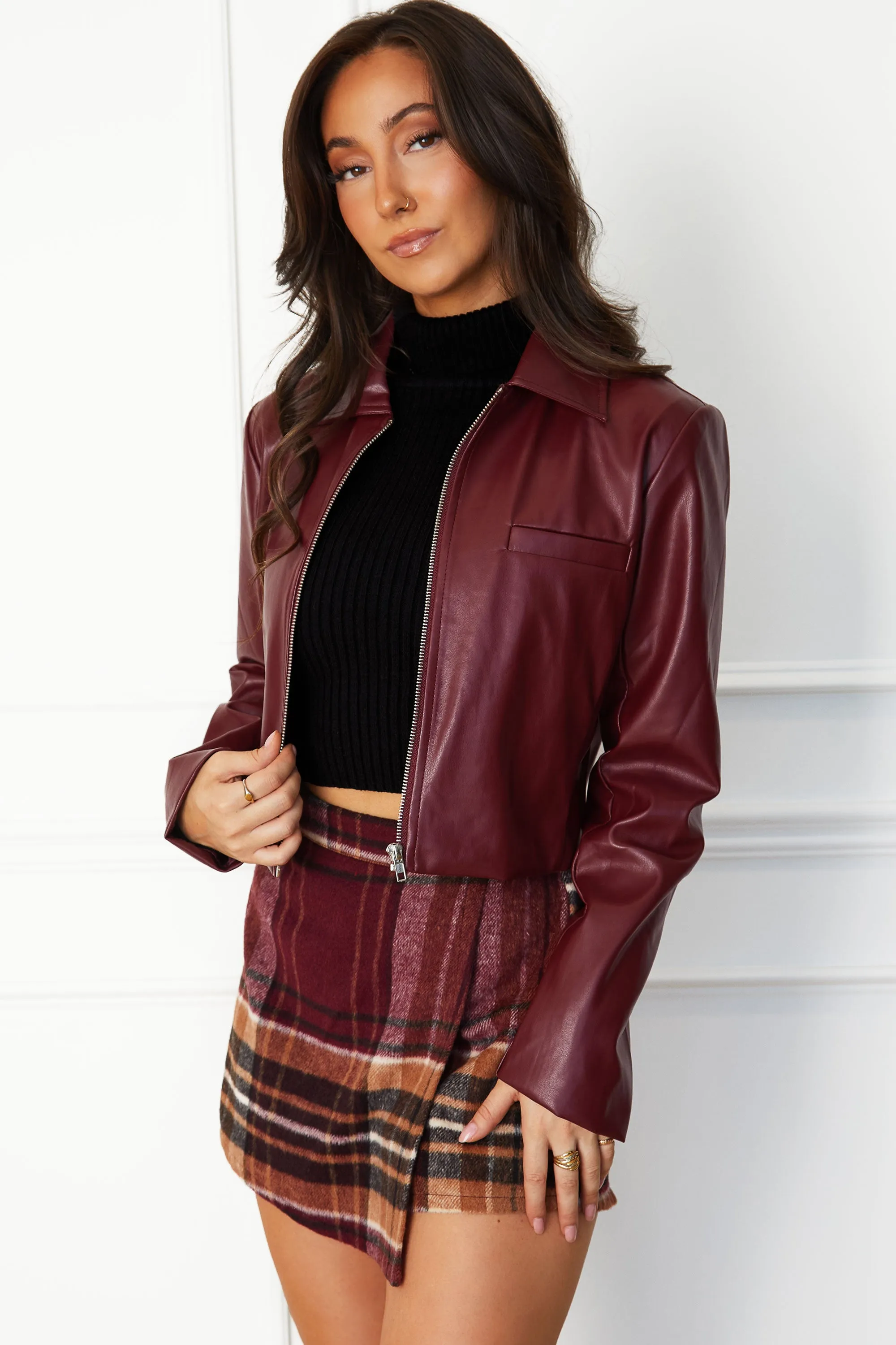 Jordanna Wine Vegan Leather Jacket