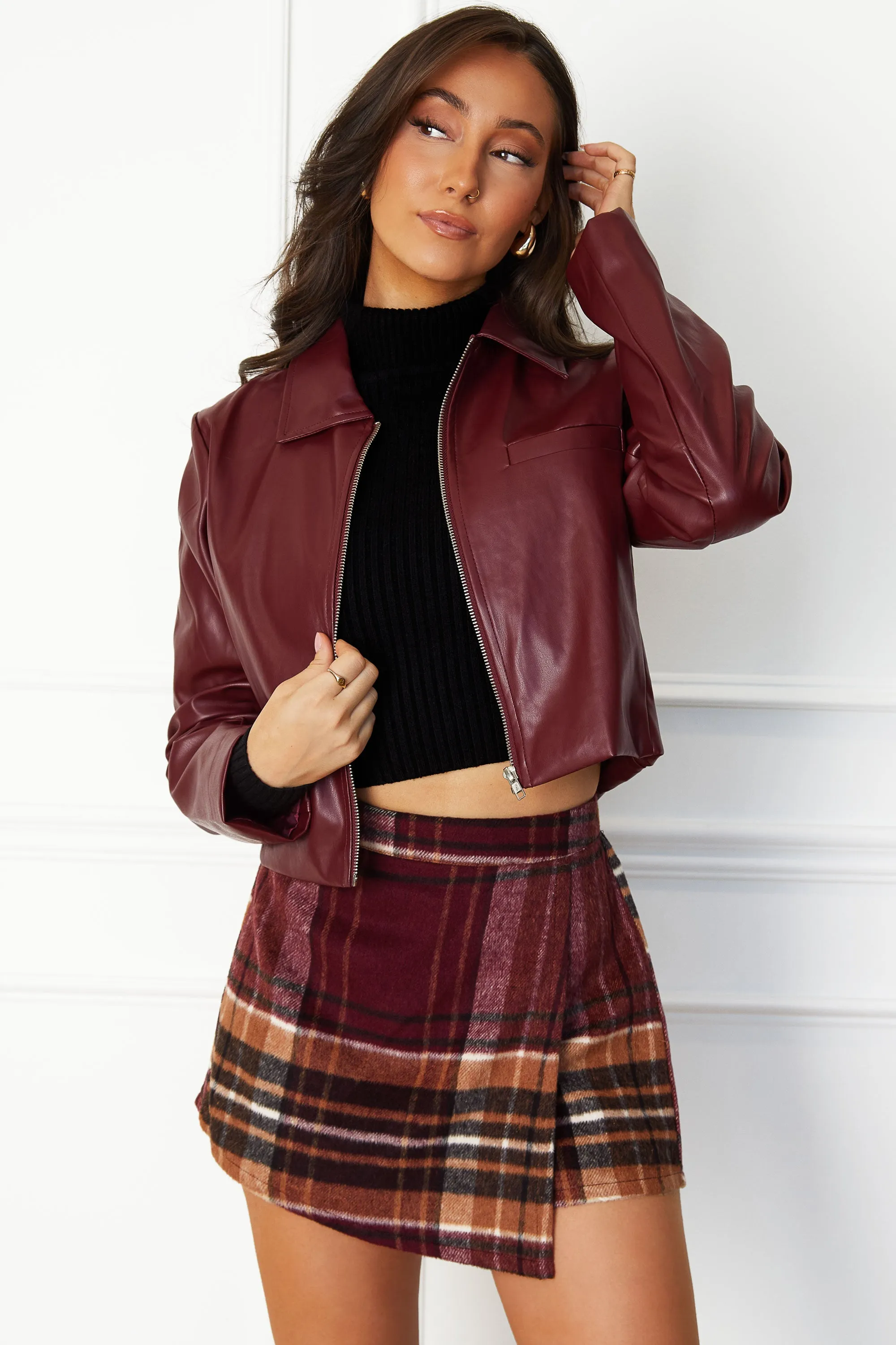 Jordanna Wine Vegan Leather Jacket