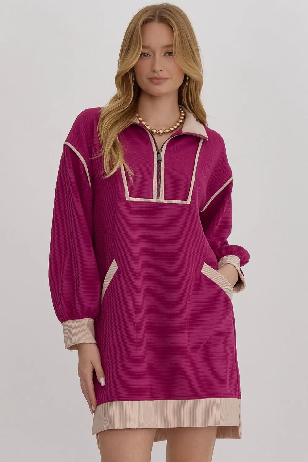 Joseph Solid Ribbed Zip Up Long Sleeve Collared Dress *FINAL SALE*